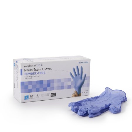 McKesson Exam Glove McKesson Confiderm® 3.5C Large NonSterile Nitrile Standard Cuff Length Textured Fingertips Blue Chemo Tested - Box of 200 - 14-6978C-BX
