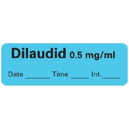 Precision Dynamics Drug Label PDC® Anesthesia Label Dilaudid 0.5 mg/mL Date_Time_Int Blue 1/2 X 1-1/2 Inch - Roll of 1 - LAN-200D05-RL