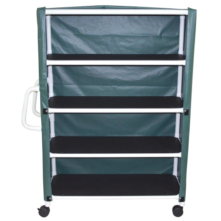 MJM International Linen Cart with Cover 4 Shelves 175 lbs. per Shelf Weight Capacity PVC 4 Inch Twin Casters - Each - 350-4C-EA