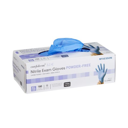 McKesson Exam Glove McKesson Confiderm® 3.5C X-Large NonSterile Nitrile Standard Cuff Length Textured Fingertips Blue Chemo Tested - Case of 1800 - 14-6980C-CS