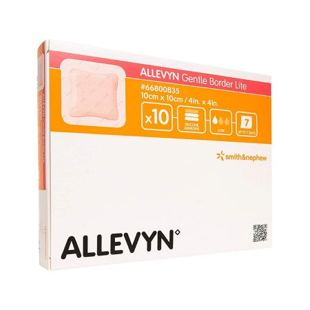 Smith & Nephew Thin Foam Dressing Allevyn Gentle Border Lite 4 X 4 Inch With Border Film Backing Silicone Gel Adhesive Square Sterile - Box of 10 - 66800835-BX
