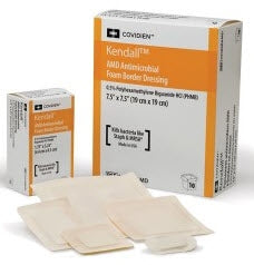 Cardinal Antibacterial Foam Dressing Kendall™ AMD 5-1/2 X 5-1/2 Inch With Border Without Film Backing Acrylic Adhesive Square Sterile - Case of 50 - 55566BAMD-CS