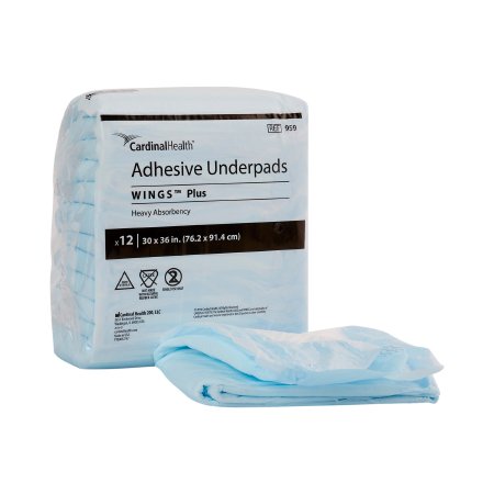 Cardinal Disposable Underpad Wings™ Plus 30 X 36 Inch Fluff / Polymer Heavy Absorbency - Bag of 12 - 959-BG
