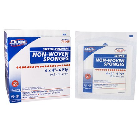 Dukal Nonwoven Sponge Dukal™ 4 X 4 Inch 2 per Pack Sterile 4-Ply Square - Case of 600 - 7444P-CS