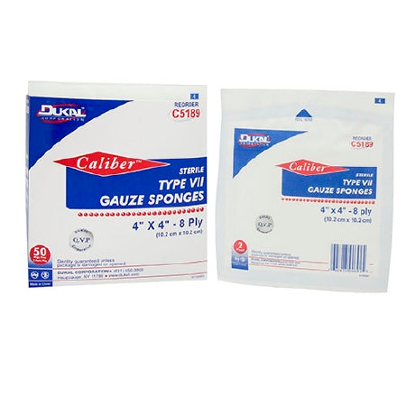 Dukal Gauze Sponge Caliber™ 4 X 4 Inch 2 per Pack Sterile 8-Ply Square - Case of 600 - C5189-CS