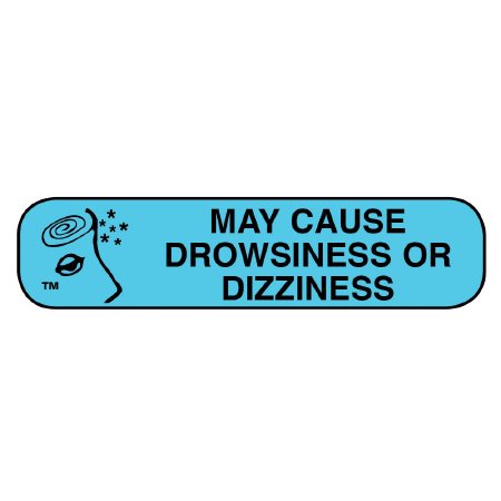 Apothecary Products Pre-Printed Label Apothecary Products® Auxiliary Label Blue Paper MAY CAUSE DROWSINESS OR DIZZINESS Black Safety and Instructional 3/8 X 1-9/16 Inch - Box of 2 - 40215-BX
