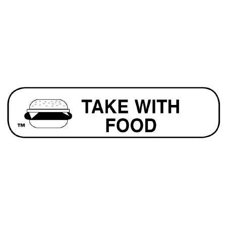Apothecary Products Pre-Printed Label Apothecary Products® Auxiliary Label White Paper TAKE WITH FOOD Black Safety and Instructional 3/8 X 1-9/16 Inch - Box of 2 - 40350-BX