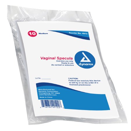 Dynarex Vaginal Speculum dynarex® Graves NonSterile Office Grade Polystyrene Medium Double Blade Duckbill Disposable Without Light Source Capability - Bag of 10 - 4912-BG