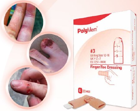 Ferris Manufacturing Foam Dressing PolyMem® Finger / Toe 2-1/5 to 2-3/5 Inch Circumference Without Border Film Backing Nonadhesive Finger / Toe Sterile - Case of 30 - 4402-CS