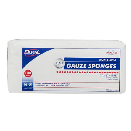 Dukal Gauze Sponge Dukal™ 2 X 2 Inch 100 per Pack NonSterile 12-Ply Square - Case of 80 - 2128-100-CS