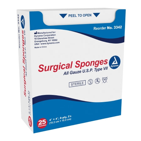 Dynarex Gauze Sponge Dynarex® 4 X 4 Inch 2 per Pack Sterile 8-Ply Square - Box of 1 - 3342-BX