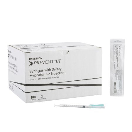 McKesson Safety Tuberculin Syringe with Needle McKesson Prevent® HT 1 mL 1/2 Inch 27 Gauge Hinged Safety Needle Regular Wall - Box of 100 - 102-SNT1C2705S-BX