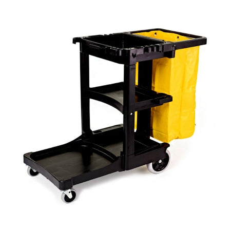 RJ Schinner Co Cleaning Cart Rubbermaid® Plastic 3 Shelves 21-3/4 X 38.38 X 46 Inch - Each - FG617388BLA-EA