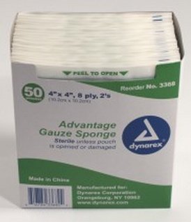 Dynarex Gauze Sponge Advantage 4 X 4 Inch 2 per Pack Sterile 8-Ply Square - Case of 600 - 3368-CS