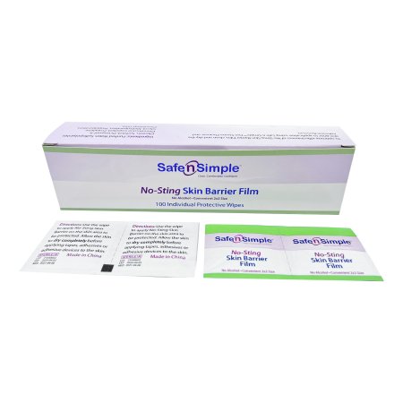 Safe N Simple Skin Barrier Wipe Safe N Simple™ No-Sting 60% / 20% Strength Purified Water / Polyvinylpyrrolidone / Glycerin / Propylene Glycol Individual Packet Sterile - Box of 100 - SNS80744-BX