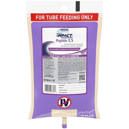 Nestle Healthcare Nutrition Tube Feeding Formula Impact® Peptide 1.5 Unflavored Liquid 1000 mL Ready to Hang Prefilled Container - Case of 6 - 10043900973712-CS