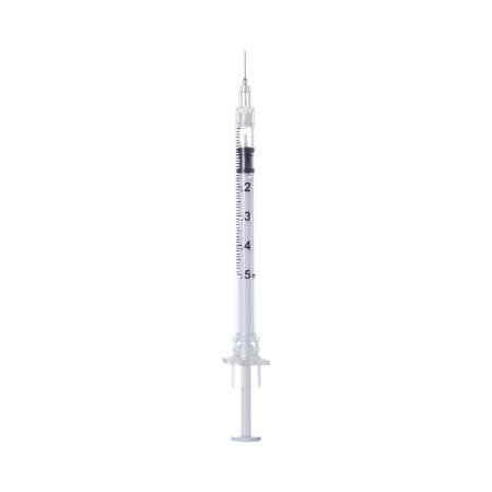 Sol-Millennium Medical Safety Insulin Syringe with Needle Sol-Care™ 0.5 mL 1/2 Inch 29 Gauge Retractable Safety Needle Regular Wall - Case of 1000 - 100002IM-CS