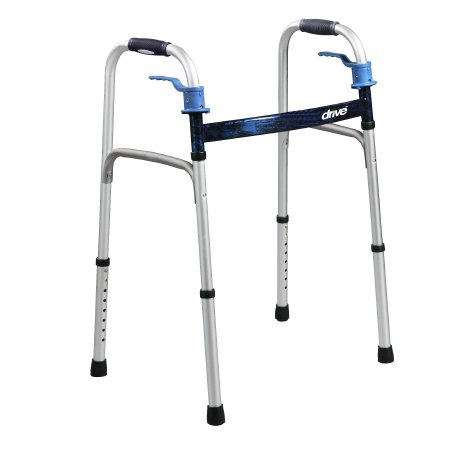 Drive Medical Dual Release Folding Walker Adjustable Height drive™ Deluxe Aluminum Frame 350 lbs. Weight Capacity 32 to 39 Inch Height - Each - 10224-4-EA