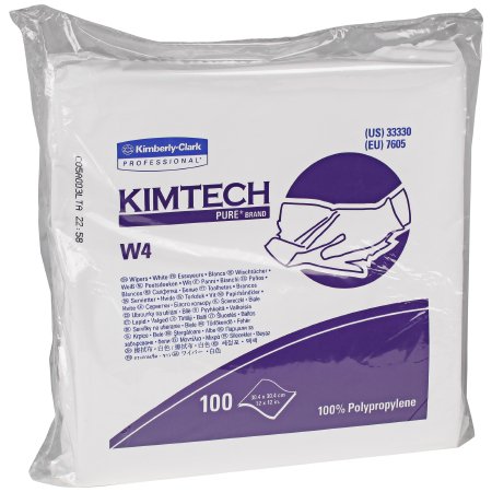 Kimberly Clark Cleanroom Wipe KIMTECH PURE W4 ISO Class 4 White NonSterile Polypropylene 12 X 12 Inch Disposable - Pack of 100 - 33330-PK