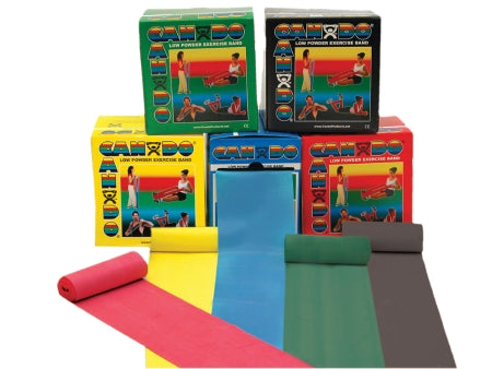 Fabrication Enterprises Exercise Resistance Band Set CanDo® Low Powder Yellow / Red / Green / Blue / Black 5 Inch X 50 Yard X-Light to X-Heavy Resistance - Each - 10-5228-EA