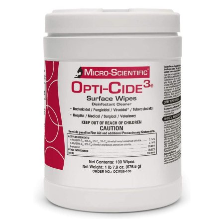Micro Scientific Industries Opti-Cide3® Surface Disinfectant Cleaner Premoistened Broad Spectrum Manual Pull Wipe 100 Count Canister Alcohol Scent NonSterile - Case of 600 - MSI100-CS