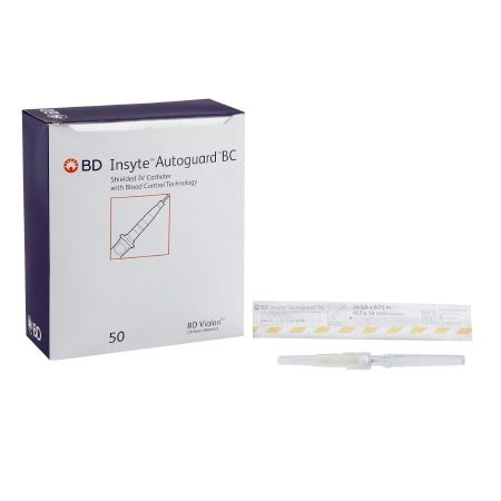 BD Peripheral IV Catheter Insyte™ Autoguard™ BC 24 Gauge 0.75 Inch Button Retracting Safety Needle - Case of 200 - 382512-CS