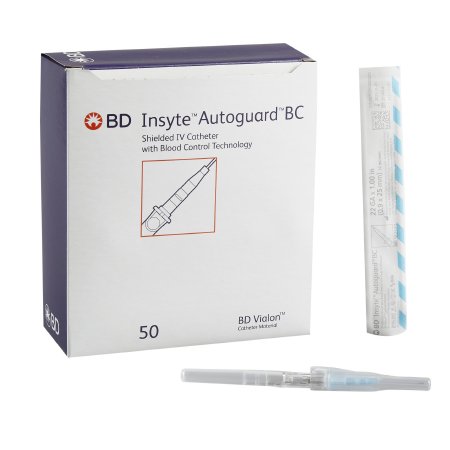 BD Peripheral IV Catheter Insyte™ Autoguard™ BC 22 Gauge 1 Inch Button Retracting Safety Needle - Case of 200 - 382523-CS