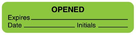 United Ad Label Pre-Printed Label Spee-D-Date® Advisory Label Green Paper OPENED Expires_________Date_____Initials_____ Quality Control Label 3/8 X 1-5/8 Inch - Roll of 565 - ULFP186-RL