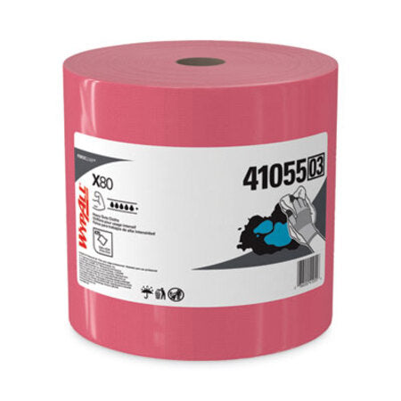 WypAll® Power Clean X80 Heavy Duty Cloths, Jumbo Roll, 12.4 x 12.2, Red, 475 Wipers/Roll - CT/1 - KCC-41055-CT