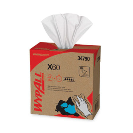 WypAll® General Clean X60 Cloths, POP-UP Box, 8.34 x 16.8, White, 126/Box, 10 Boxes/Carton - CT/1260 - KCC-34790CT-CT