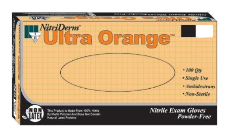Innovative Healthcare Corp Exam Glove NitriDerm® Ultra Orange™ Small NonSterile Nitrile Standard Cuff Length Fully Textured Orange Fentanyl Tested - Box of 100 - 199100-BX
