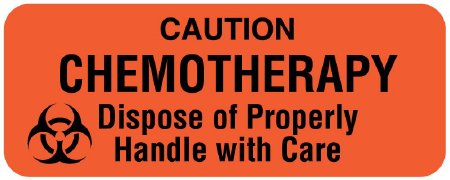 United Ad Label Pre-Printed Label UAL™ Warning Label Orange Paper Caution Chemotherapy Dispose of Properly Handle with Care Black Caution 7/8 X 2-1/4 Inch - Roll of 1 - ULPH225-RL