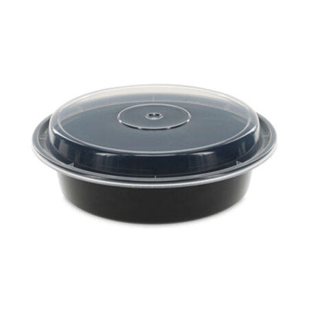 Pactiv Evergreen Newspring VERSAtainer Microwavable Containers, 24 oz, 7" Diameter, Black/Clear, Plastic, 150/Carton - CT/1 - PCT-NC723B-CT