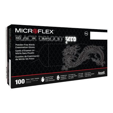 Microflex Medical Exam Glove Black Dragon® Zero Large NonSterile Nitrile Standard Cuff Length Textured Fingertips Black Not Rated - Case of 1000 - BD-1003-NPF-CS