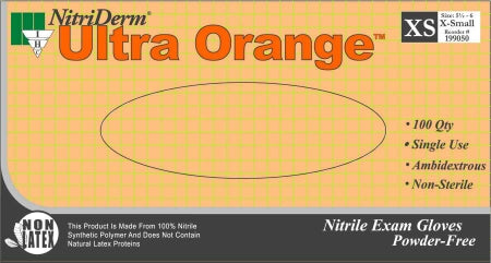 Innovative Healthcare Corp Exam Glove NitriDerm® Ultra Orange™ X-Small NonSterile Nitrile Standard Cuff Length Fully Textured Orange Fentanyl Tested - Case of 1000 - 199050-CS