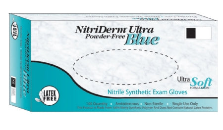 Innovative Healthcare Corp Exam Glove NitriDerm® Ultra Blue Medium NonSterile Nitrile Standard Cuff Length Fully Textured Light Blue Chemo Tested / Fentanyl Tested - Box of 100 - 157200-BX