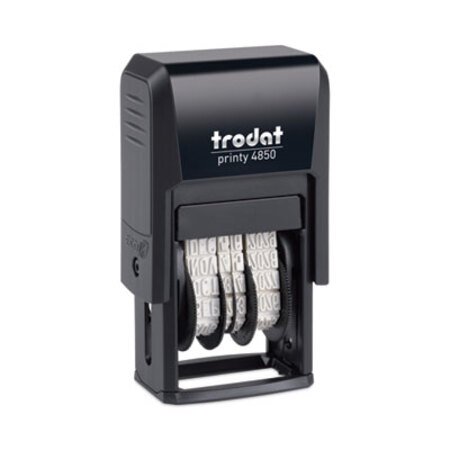 Trodat® Printy Economy Micro 5-in-1 Date Stamp with Text Plates, Self-Inking, 1" x 0.75", Blue/Red - Each - USS-E4850L-EA