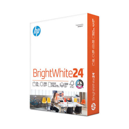 HP Papers Brightwhite24 Paper, 100 Bright, 24 lb Bond Weight, 8.5 x 11, Bright White, 500/Ream - RM/1 - HEW-203000-RM
