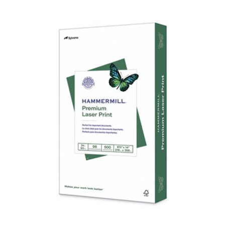 Hammermill® Premium Laser Print Paper, 98 Bright, 24 lb Bond Weight, 8.5 x 14, White, 500/Ream - RM/1 - HAM-104612-RM