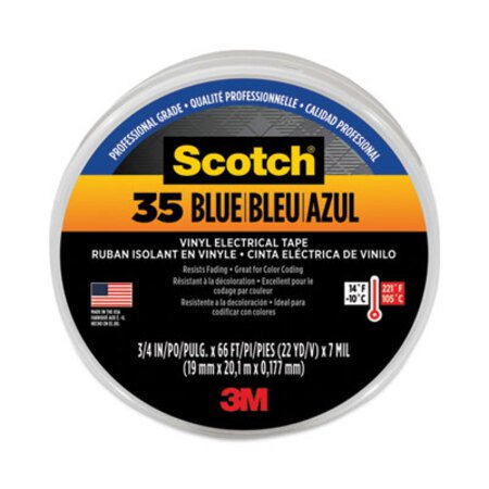3M™ Scotch 35 Vinyl Electrical Color Coding Tape, 3" Core, 0.75" x 66 ft, Blue - Roll of 1 - MMM-10836-RL