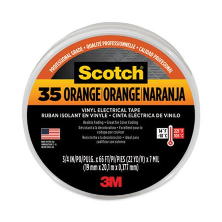 3M™ Scotch 35 Vinyl Electrical Color Coding Tape, 3" Core, 0.75" x 66 ft, Orange - Roll of 1 - MMM-10869-RL