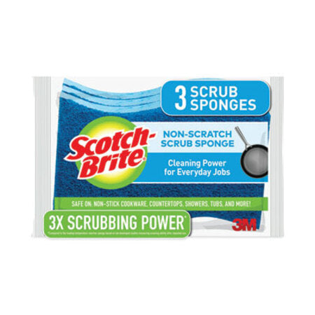 Scotch-Brite® Non-Scratch Multi-Purpose Scrub Sponge, 4.4 x 2.6, 0.8" Thick, Blue, 3/Pack - Pack of 1 - MMM-MP38D-PK