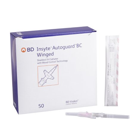 BD Peripheral IV Catheter Insyte™ Autoguard™ BC 20 Gauge 1 Inch Button Retracting Safety Needle - Case of 200 - 382633-CS