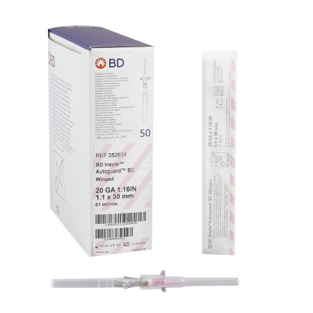 BD Peripheral IV Catheter Insyte™ Autoguard™ BC 20 Gauge 1.16 Inch Button Retracting Safety Needle - Case of 200 - 382634-CS