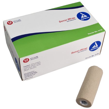 Dynarex Cohesive Bandage Sensi-Wrap 6 Inch X 5 Yard Self-Adherent Closure Tan NonSterile Standard Compression - Case of 12 - 3176-CS