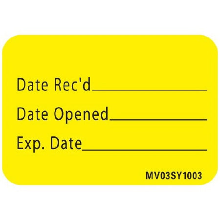 Precision Dynamics Pre-Printed / Write On Label MedVision® Advisory Label Yellow Paper DATE RECD______/Date Opened_____/Exp. Date Black Quality Control Label 1 X 1-7/16 Inch - Roll of 1 - MV03SY1003-RL