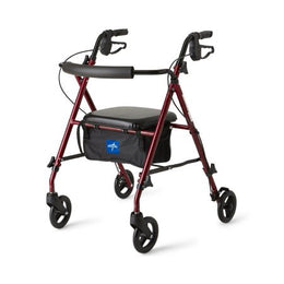 Medline 4 Wheel Rollator Freedom Burgundy Adjustable Height / Lightweight / Folding Aluminum Frame - Case of 1 - MDS86825SLR-CS