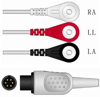 Sage Services Group ECG Cable Sage Services 6-Pin Connector Monitor Side, 3 Lead, Snap, 2.5m - Each - A11-03S-EA