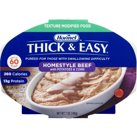Hormel Food Sales Thickened Food Thick & Easy® Purees 7 oz. Tray Beef with Potatoes / Corn Flavor Puree IDDSI Level 2 Mildly Thick - Case of 7 - 60747-CS