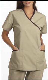 Fashion Seal Uniforms Scrub Shirt Medium Tan / Chocolate 2 Pockets Short Set-In Sleeve Female - Each - 7007-M-EA
